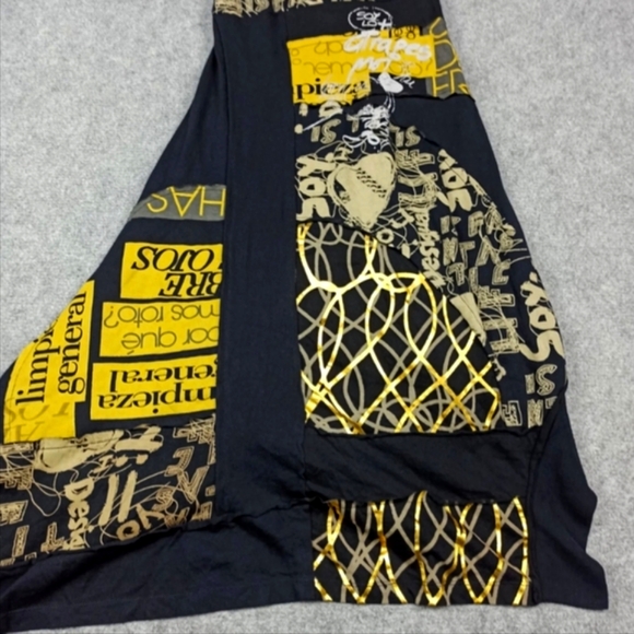 Desigual Dress Size L Cotton Jersey Black/Gold/Beige Asymmetric Sleeveless - Picture 3 of 10
